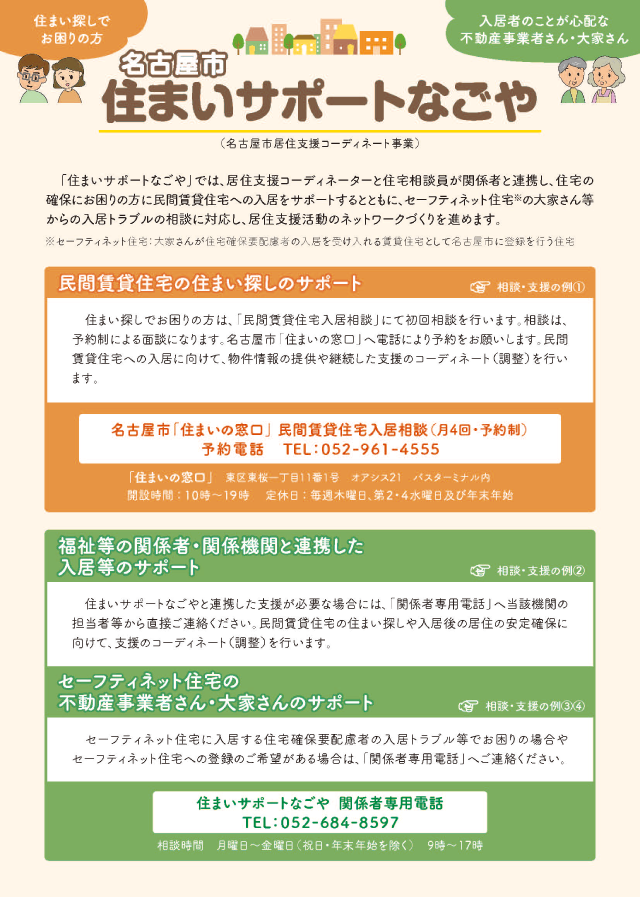 住まいサポートなごや（名古屋市居住支援コーディネート事業）のチラシの画像